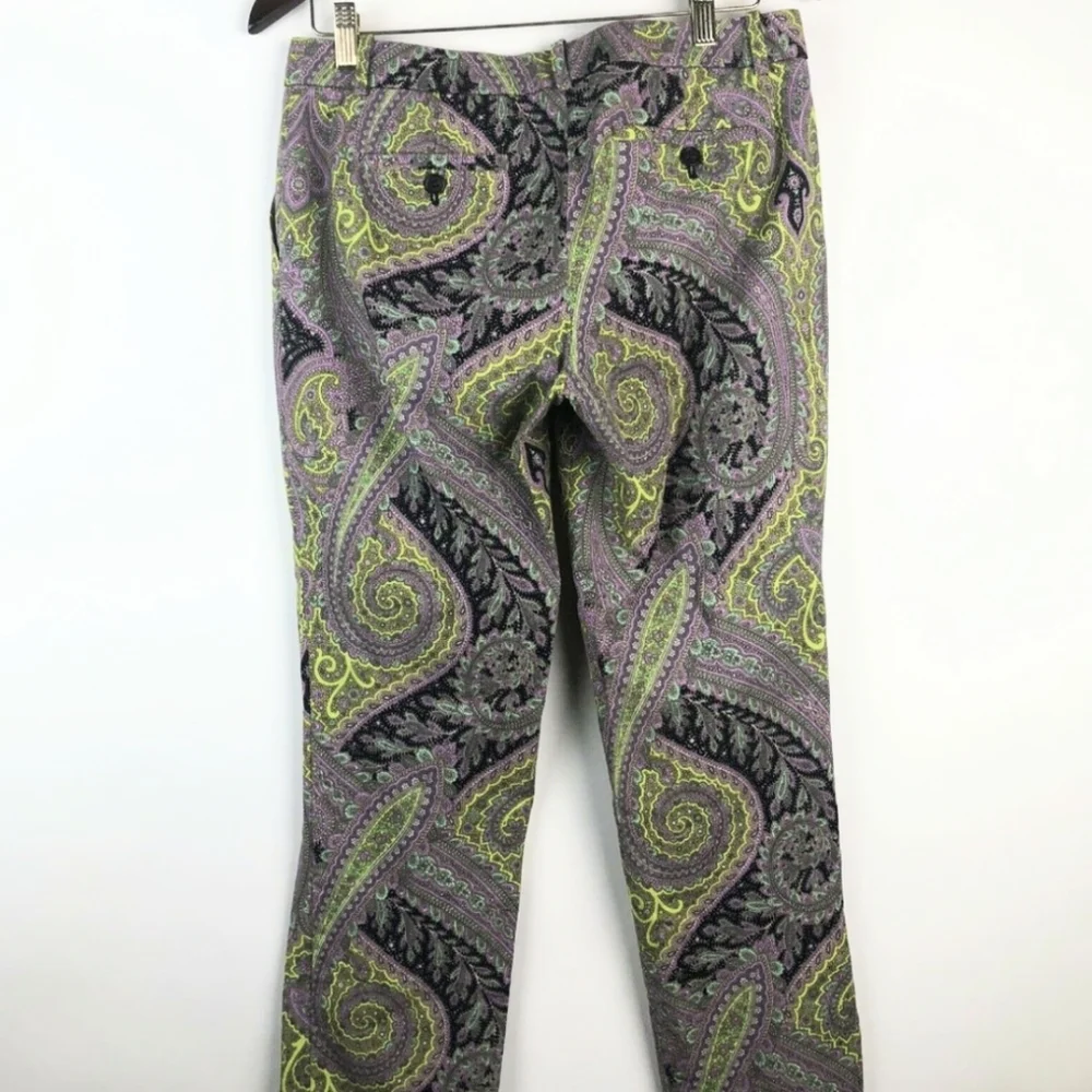 J. Crew Print Capri Pants - Sovereign Paisley Lilac Chartreuse Office Ankle